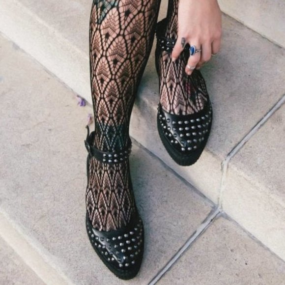 T.U.K Shoes - T.U.K. Leather Studded Pointed Toe Creeper Ballet Sandal Ankle Strap Goth Punk